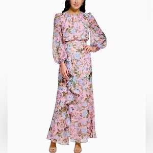 NWT Eliza J Floral Print Ruffled Gown